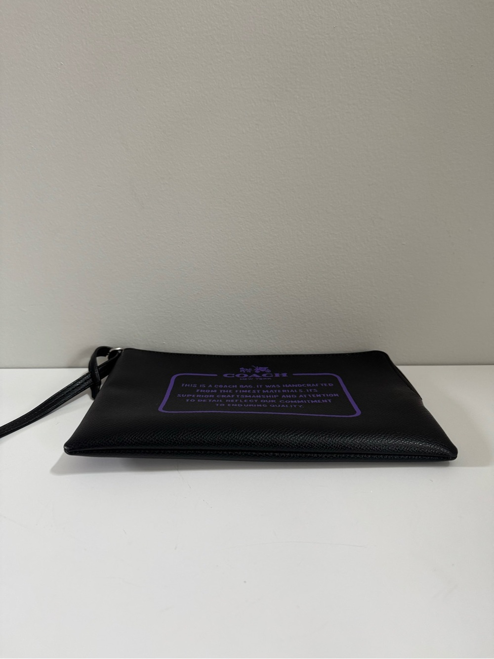 Coach Storypatch Creed Black & Purple Pebbled Leather Wristlet Clutch - Picture 4 of 7